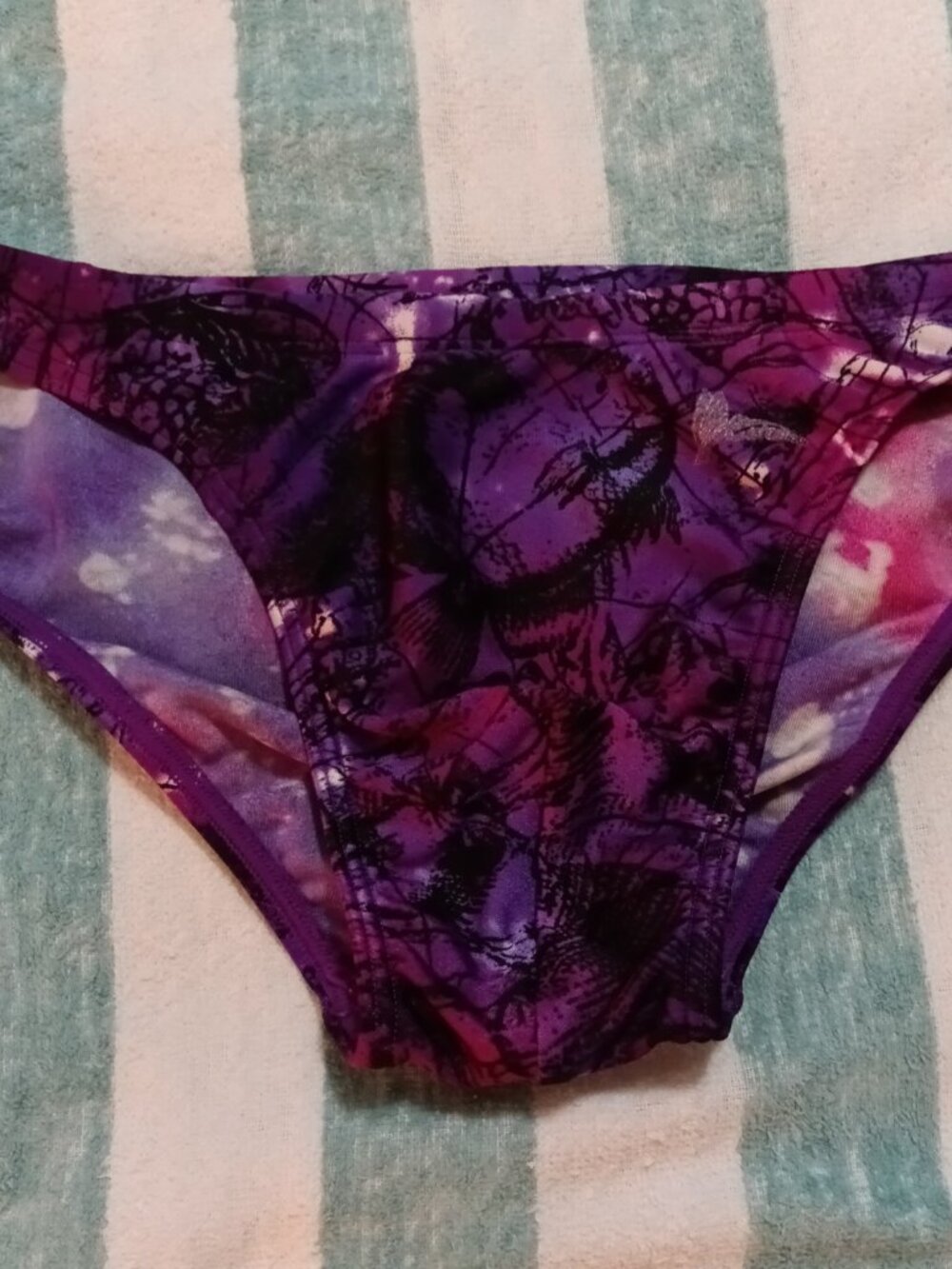 1" VINTAGE CATALINA SWIM BRIEF, PURPLE PATTERN, ASIAN "L" (Pre-Owned)